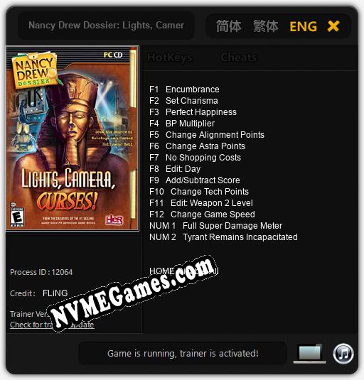 Treinador liberado para Nancy Drew Dossier: Lights, Camera, Curses! [v1.0.3]