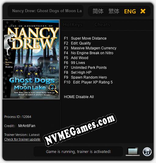 Nancy Drew: Ghost Dogs of Moon Lake: Treinador (V1.0.70)