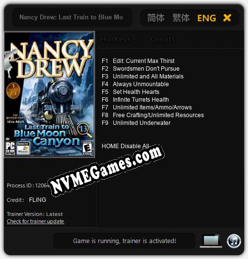 Nancy Drew: Last Train to Blue Moon Canyon: Cheats, Trainer +9 [FLiNG]