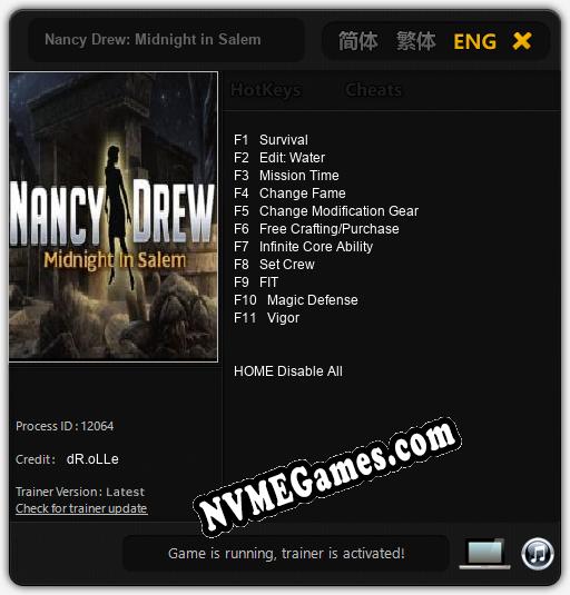 Nancy Drew: Midnight in Salem: Treinador (V1.0.30)