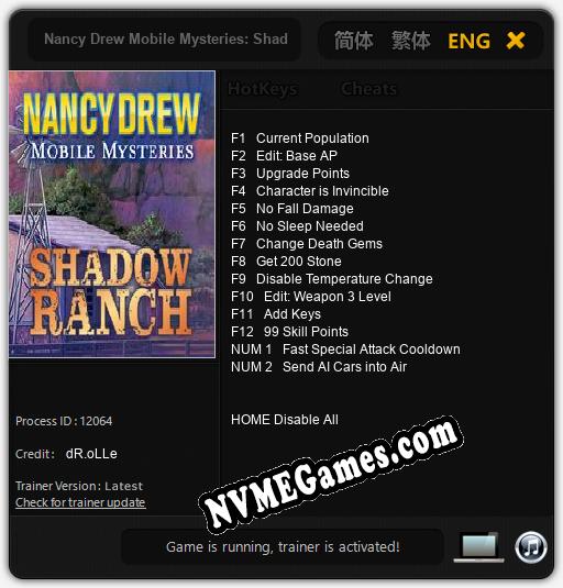 Treinador liberado para Nancy Drew Mobile Mysteries: Shadow Ranch [v1.0.5]