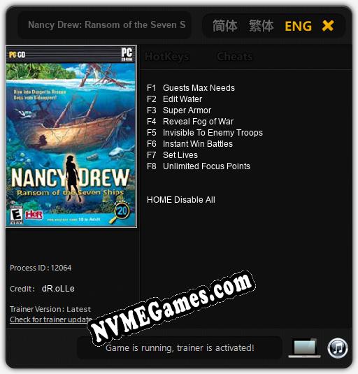 Treinador liberado para Nancy Drew: Ransom of the Seven Ships [v1.0.7]