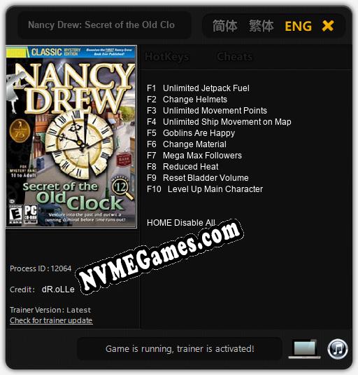 Treinador liberado para Nancy Drew: Secret of the Old Clock [v1.0.5]