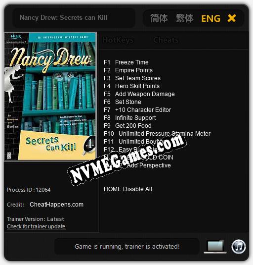 Nancy Drew: Secrets can Kill: Treinador (V1.0.9)