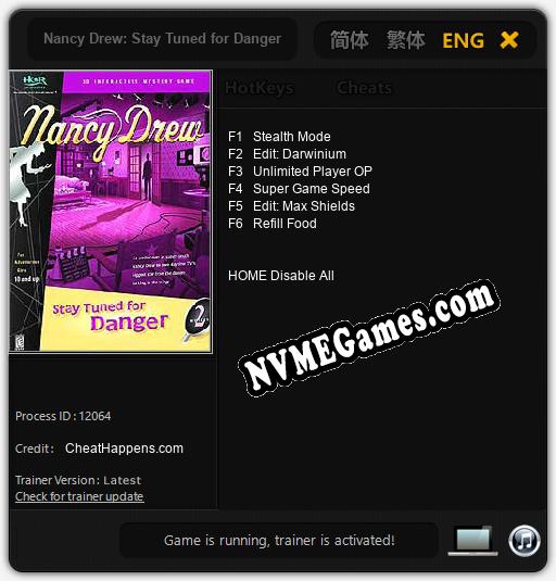 Nancy Drew: Stay Tuned for Danger: Treinador (V1.0.23)