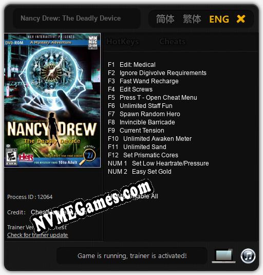 Treinador liberado para Nancy Drew: The Deadly Device [v1.0.1]