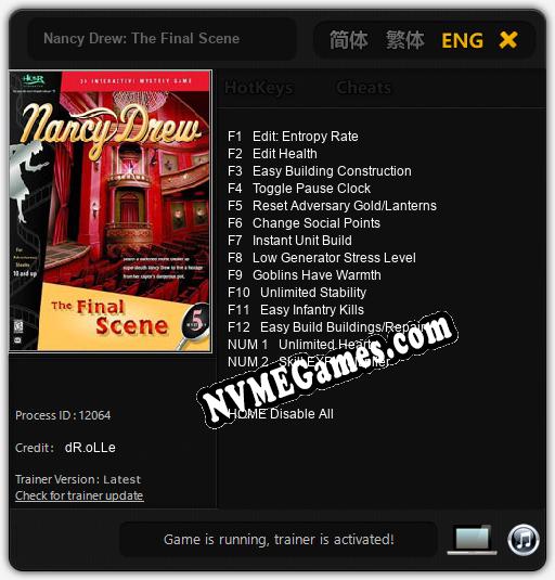 Treinador liberado para Nancy Drew: The Final Scene [v1.0.5]