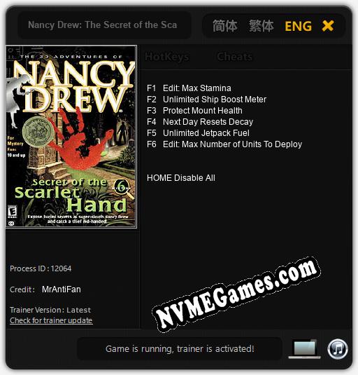 Nancy Drew: The Secret of the Scarlet Hand: Cheats, Trainer +6 [MrAntiFan]