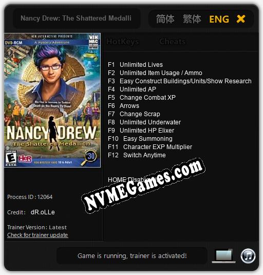 Nancy Drew: The Shattered Medallion: Trainer +12 [v1.3]