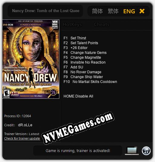 Nancy Drew: Tomb of the Lost Queen: Treinador (V1.0.45)