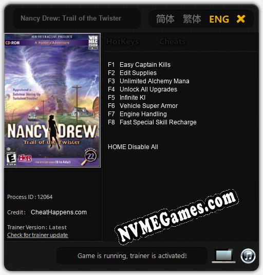 Nancy Drew: Trail of the Twister: Cheats, Trainer +8 [CheatHappens.com]