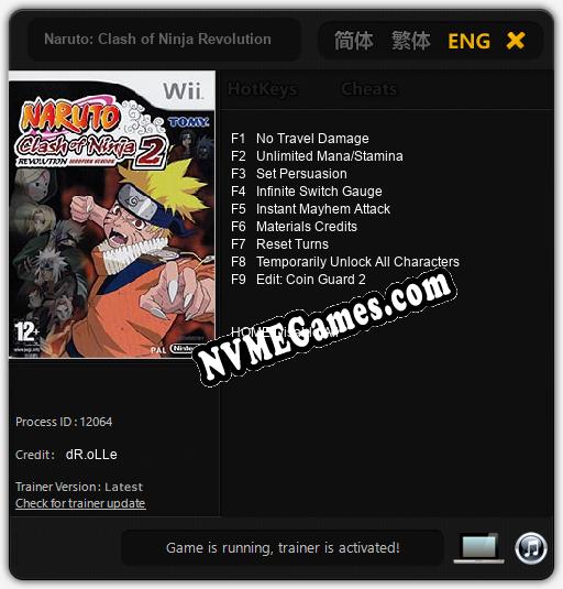 Naruto: Clash of Ninja Revolution 2: Treinador (V1.0.38)