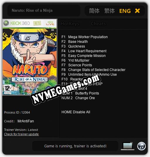 Treinador liberado para Naruto: Rise of a Ninja [v1.0.2]