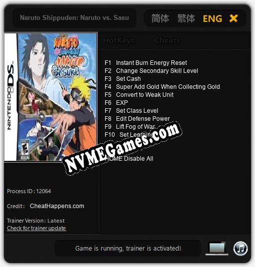 Naruto Shippuden: Naruto vs. Sasuke: Cheats, Trainer +10 [CheatHappens.com]