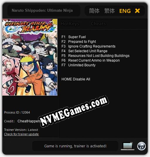 Naruto Shippuden: Ultimate Ninja Blazing: Treinador (V1.0.65)