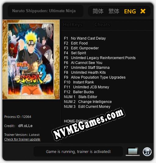 Naruto Shippuden: Ultimate Ninja Storm 3 Full Burst: Cheats, Trainer +15 [dR.oLLe]