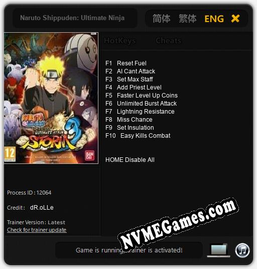 Naruto Shippuden: Ultimate Ninja Storm 3: Treinador (V1.0.98)