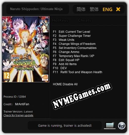 Naruto Shippuden: Ultimate Ninja Storm Revolution: Cheats, Trainer +11 [MrAntiFan]