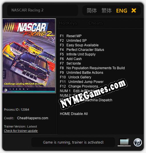 NASCAR Racing 2: Cheats, Trainer +15 [CheatHappens.com]