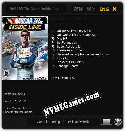 NASCAR The Game: Inside Line: Trainer +10 [v1.4]