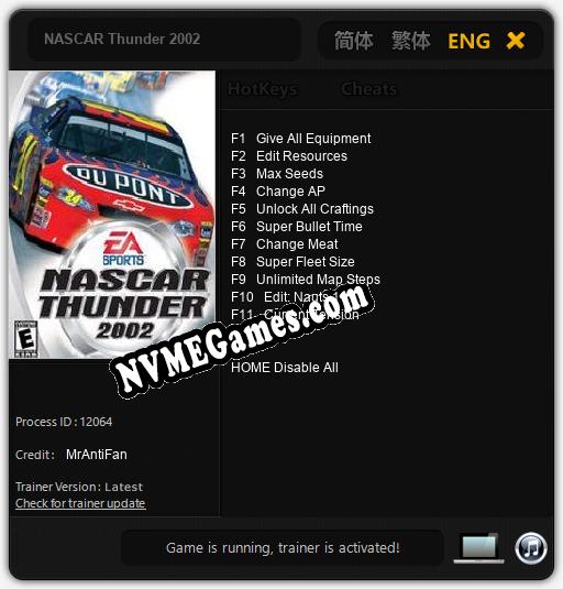 Treinador liberado para NASCAR Thunder 2002 [v1.0.4]