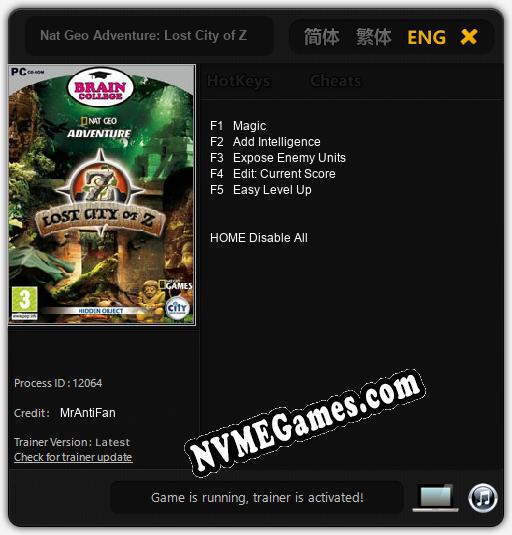 Nat Geo Adventure: Lost City of Z: Trainer +5 [v1.6]