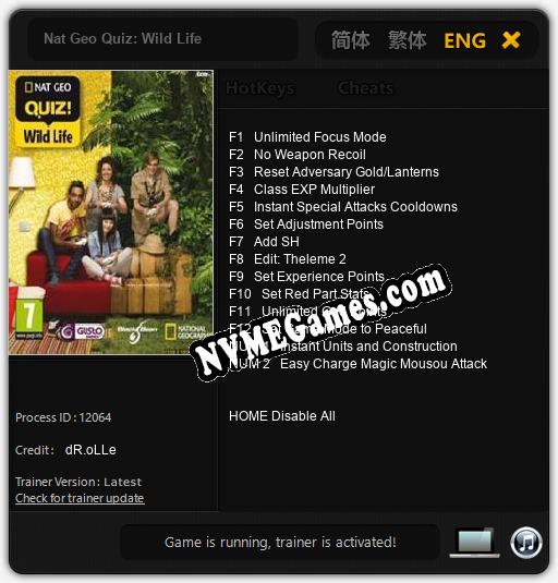 Nat Geo Quiz: Wild Life: Cheats, Trainer +14 [dR.oLLe]