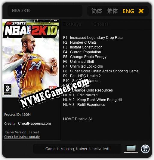 NBA 2K10: Cheats, Trainer +15 [CheatHappens.com]