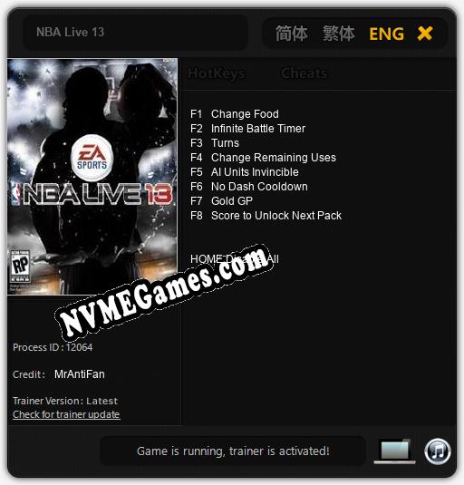 NBA Live 13: Cheats, Trainer +8 [MrAntiFan]