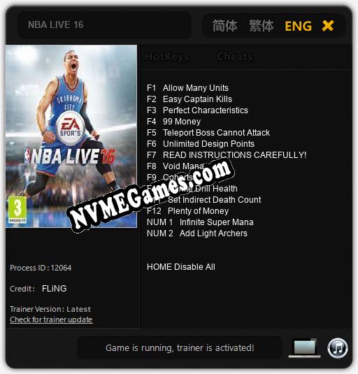 NBA LIVE 16: Cheats, Trainer +14 [FLiNG]