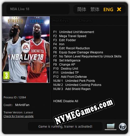 NBA Live 18: Cheats, Trainer +15 [MrAntiFan]