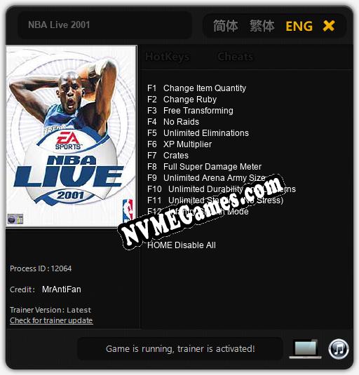 NBA Live 2001: Trainer +12 [v1.2]