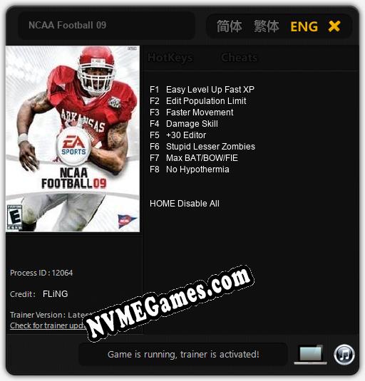 NCAA Football 09: Cheats, Trainer +8 [FLiNG]