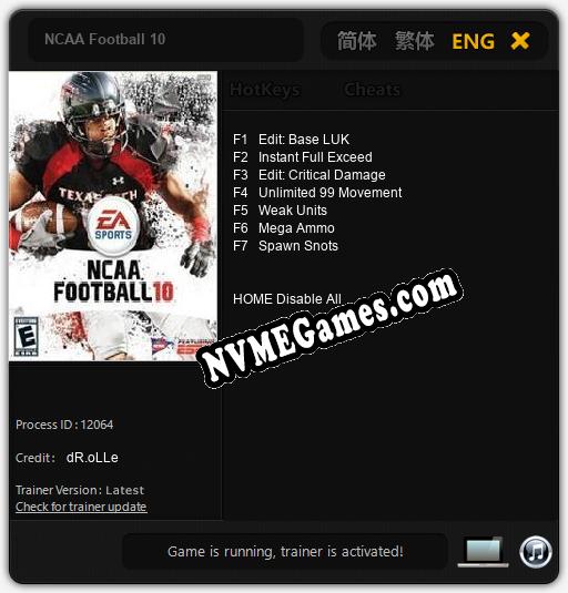 NCAA Football 10: Trainer +7 [v1.9]