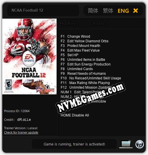 NCAA Football 12: Treinador (V1.0.67)