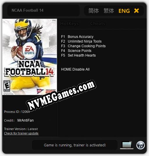 NCAA Football 14: Cheats, Trainer +5 [MrAntiFan]