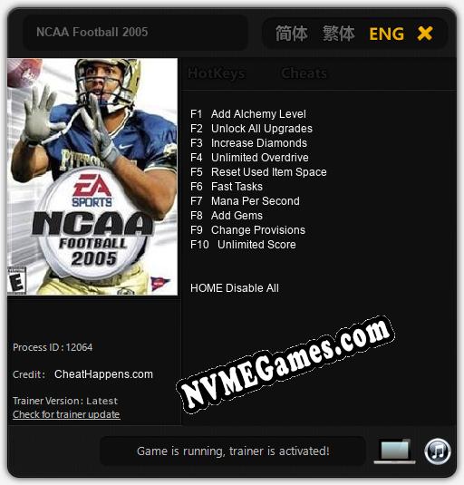 NCAA Football 2005: Trainer +10 [v1.6]