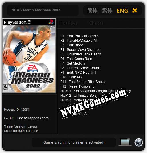 NCAA March Madness 2002: Cheats, Trainer +15 [CheatHappens.com]