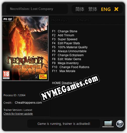 NecroVision: Lost Company: Cheats, Trainer +11 [CheatHappens.com]