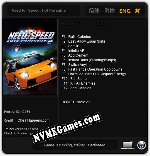 Need for Speed: Hot Pursuit 2: Cheats, Trainer +12 [CheatHappens.com]