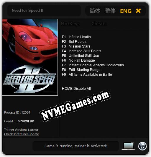 Need for Speed II: Trainer +9 [v1.7]