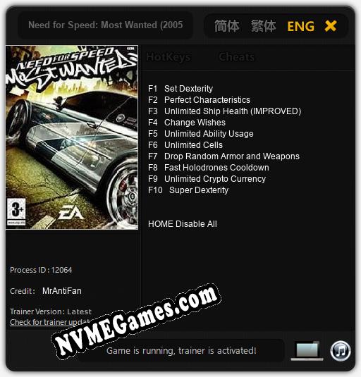 Need for Speed: Most Wanted (2005): Treinador (V1.0.7)