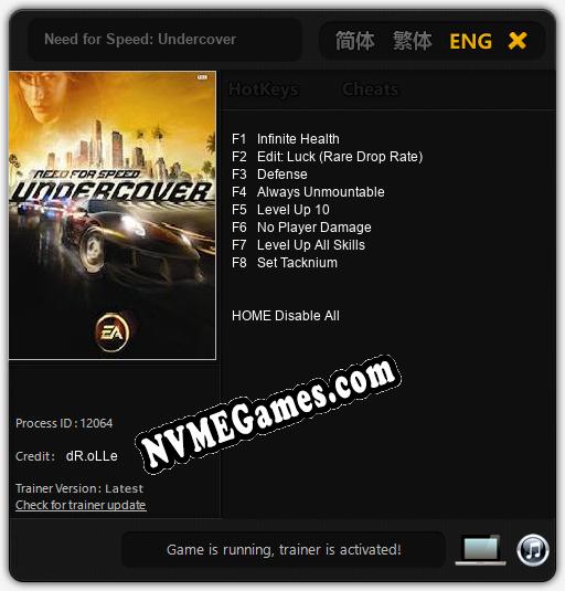 Need for Speed: Undercover: Trainer +8 [v1.1]