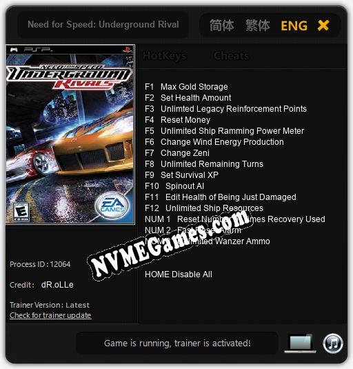 Need for Speed: Underground Rivals: Trainer +15 [v1.3]