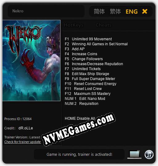 Nekro: Cheats, Trainer +14 [dR.oLLe]