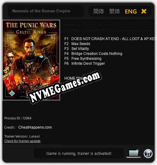 Treinador liberado para Nemesis of the Roman Empire [v1.0.8]