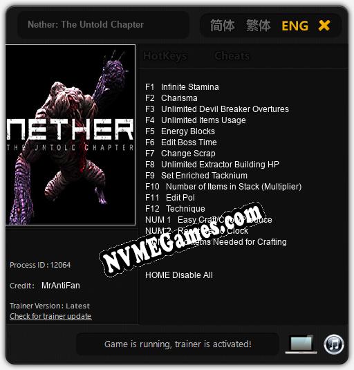 Nether: The Untold Chapter: Cheats, Trainer +15 [MrAntiFan]