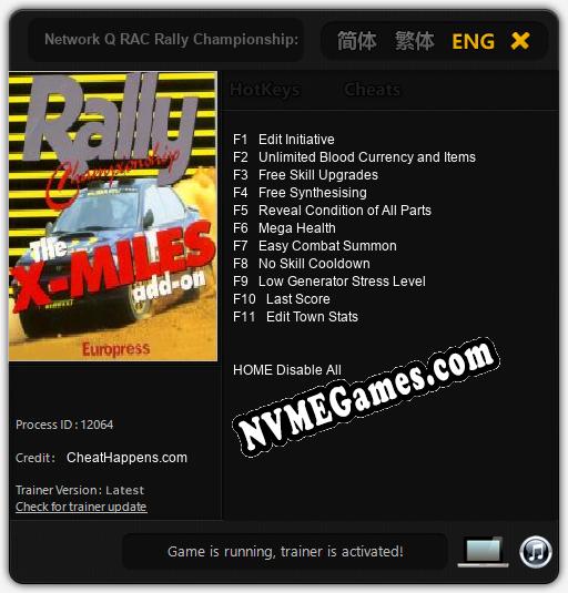 Network Q RAC Rally Championship: The X-Miles Add-on: Cheats, Trainer +11 [CheatHappens.com]