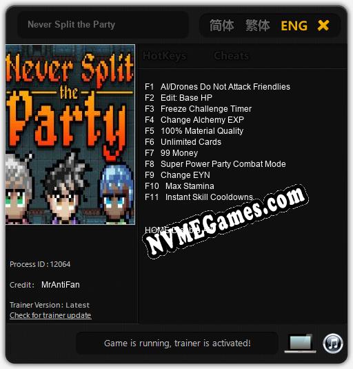 Never Split the Party: Trainer +11 [v1.5]