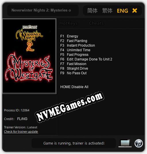 Neverwinter Nights 2: Mysteries of Westgate: Trainer +9 [v1.7]